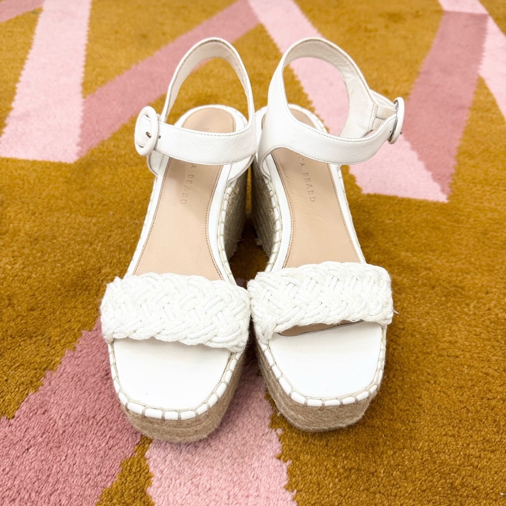 Veronica Beard Reema Espadrille Platform Wedge Sandals White Leather Size 8 - Picture 3 of 6